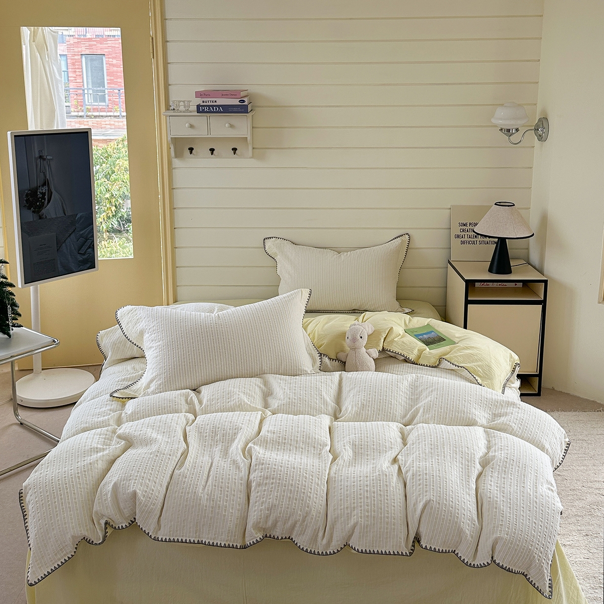 91家纺网 家纺一手货源 找家纺 琳可家居 2023新款小藤叶系列牛奶绒全棉两用床盖三件套 兔紫-小藤叶系列