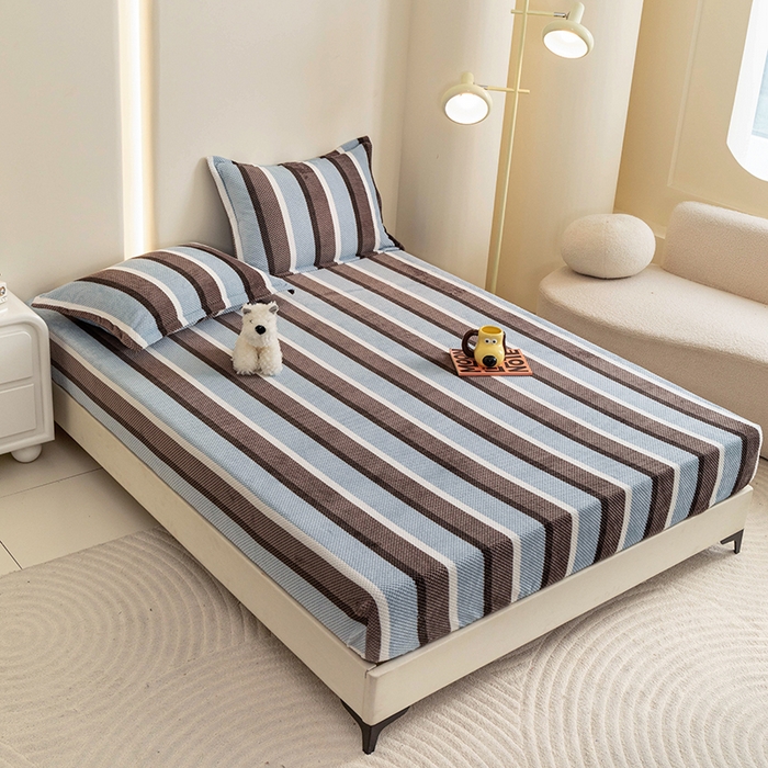 91家纺网 家纺一手货源 找家纺 倾慕家纺 2026新款立体菠萝格印花保暖床笠 自由蓝