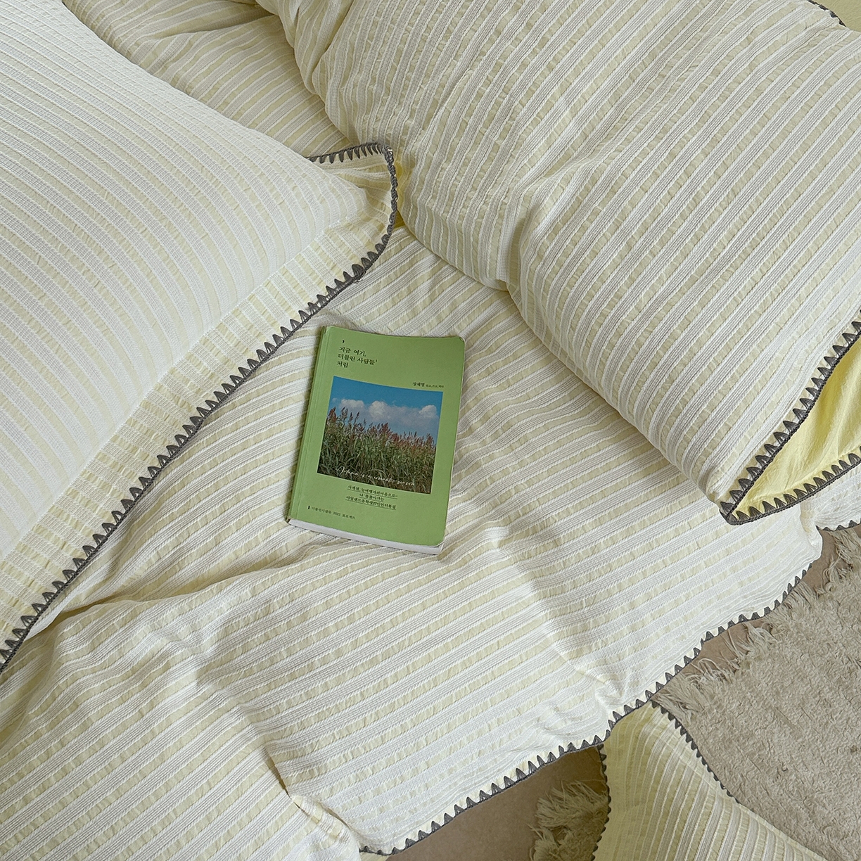 91家纺网 家纺一手货源 找家纺 琳可家居 2025新款色织全棉四件套-条纹系列 条纹-嫩杏黄