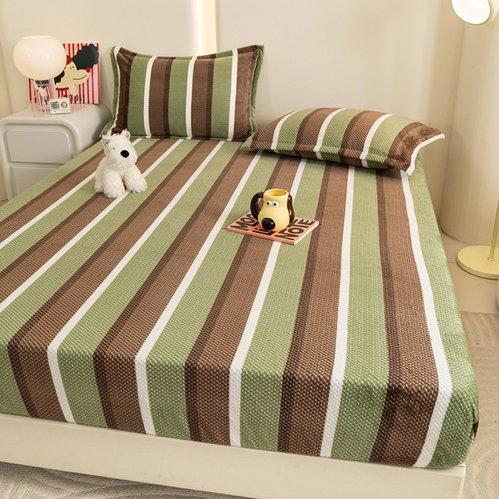 91家纺网 家纺一手货源 找家纺 倾慕家纺 2026新款立体菠萝格印花保暖床笠 自由绿