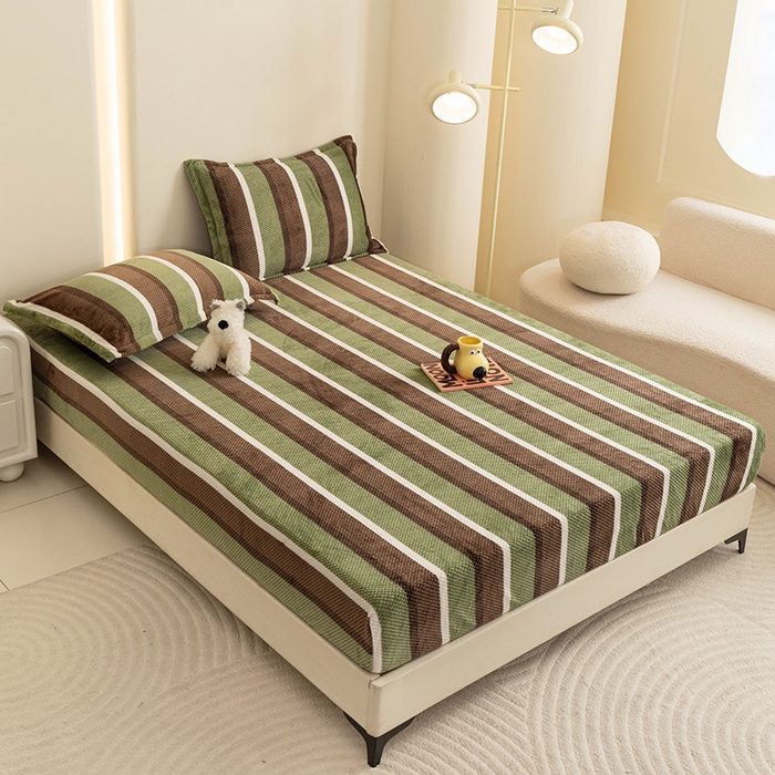 91家纺网 家纺一手货源 找家纺 倾慕家纺 2026新款立体菠萝格印花保暖床笠 自由绿