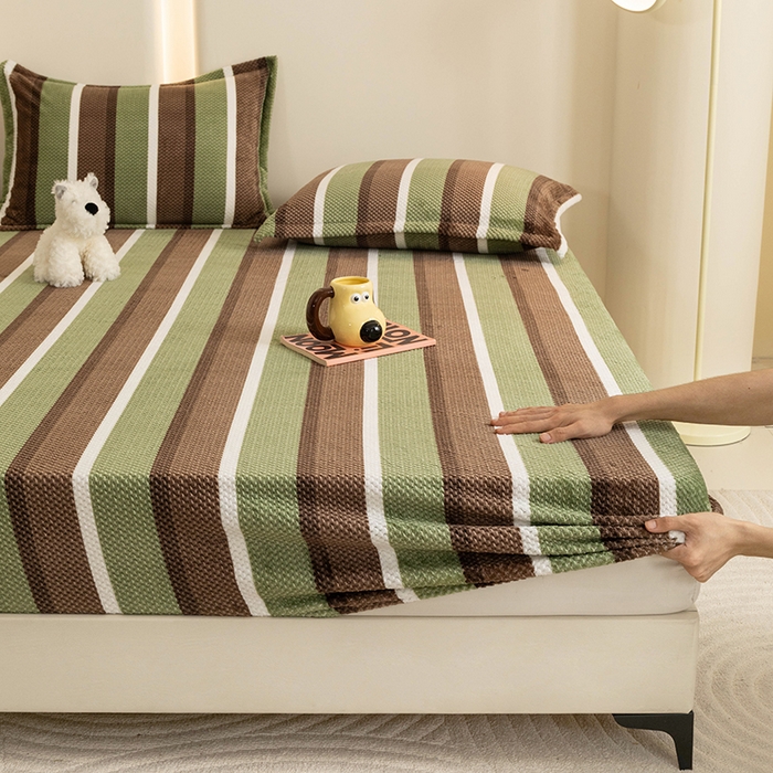 91家纺网 家纺一手货源 找家纺 倾慕家纺 2026新款立体菠萝格印花保暖床笠 自由绿