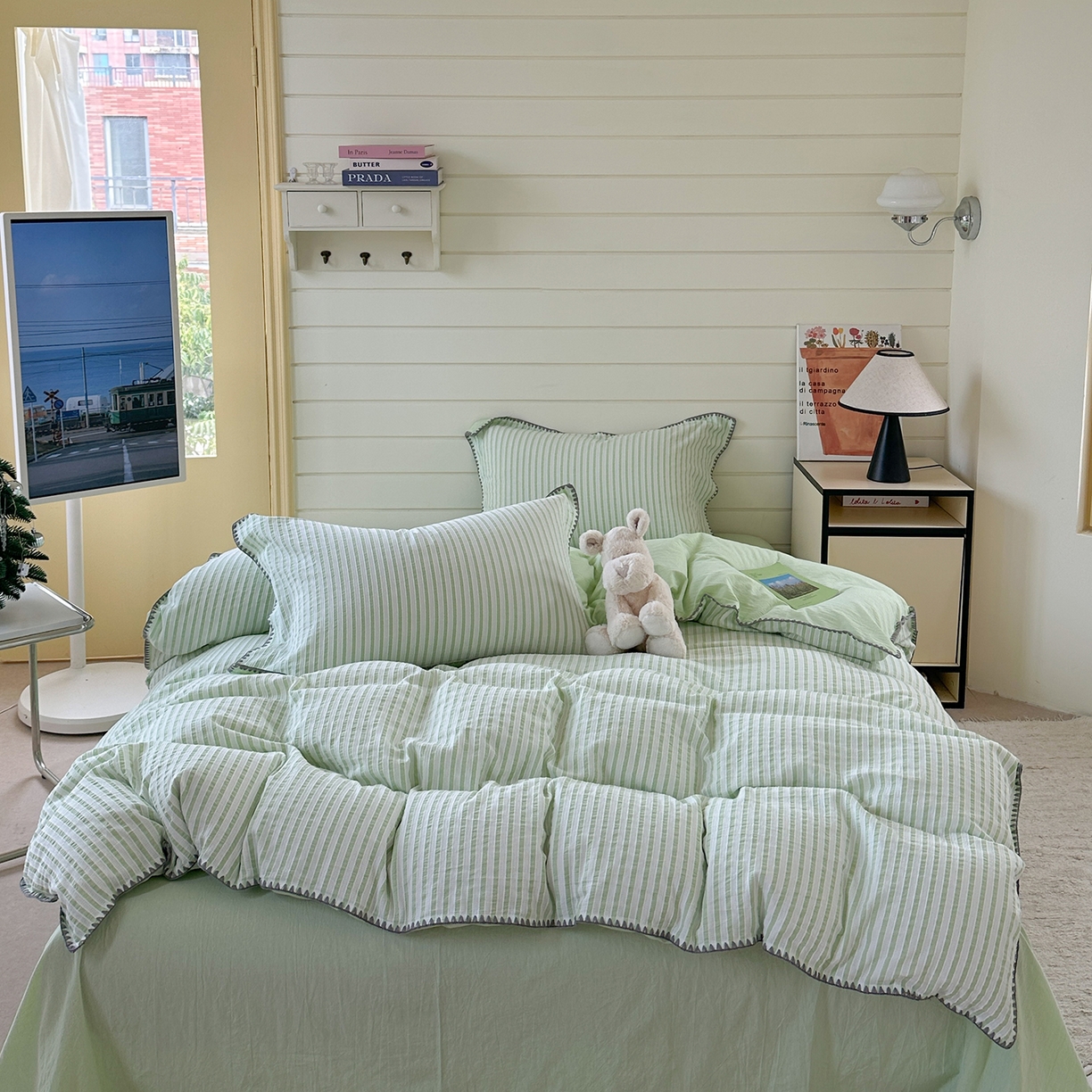 琳可家居 2025新款色织全棉四件套-条纹系列 条纹-清水绿