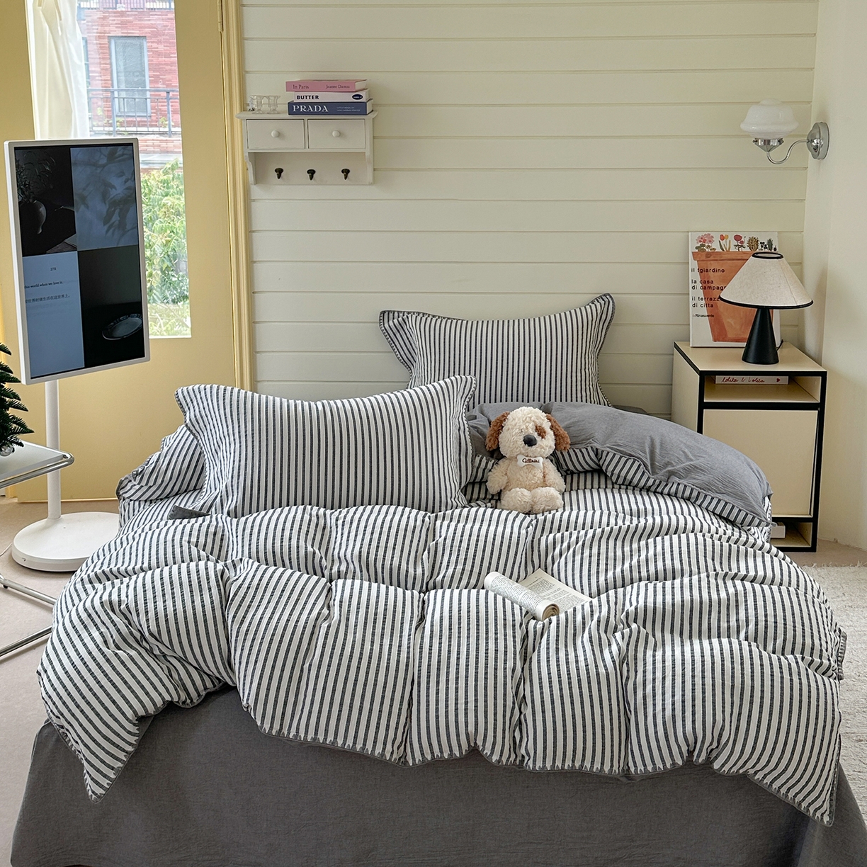 琳可家居 2025新款色织全棉四件套-条纹系列 条纹-轻瓦灰