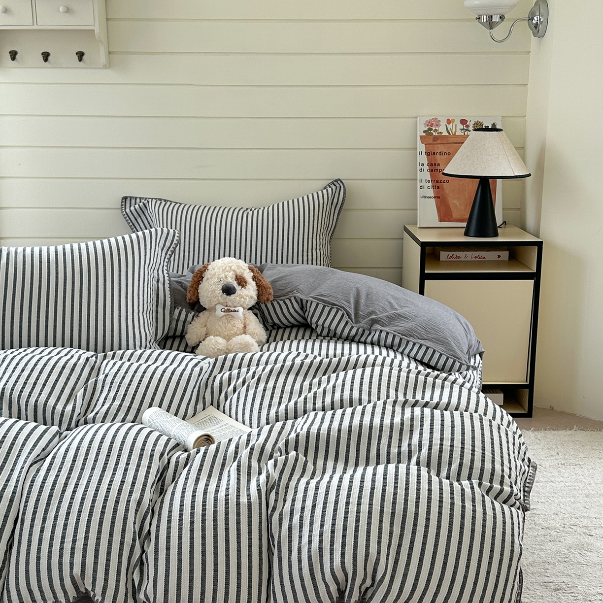 91家纺网 家纺一手货源 找家纺 琳可家居 2025新款色织全棉四件套-条纹系列 条纹-轻瓦灰