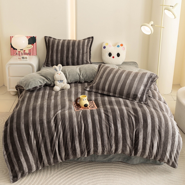 倾慕家纺 2026新款立体菠萝格印花保暖四件套 个性灰