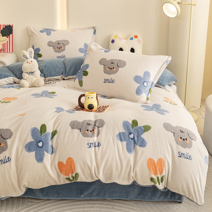 91家纺网 家纺一手货源 找家纺 倾慕家纺 2026新款立体菠萝格印花保暖四件套 考拉狗