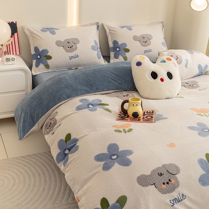 91家纺网 家纺一手货源 找家纺 倾慕家纺 2026新款立体菠萝格印花保暖四件套 考拉狗