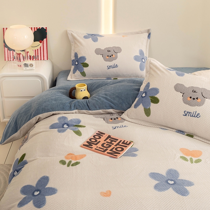 91家纺网 家纺一手货源 找家纺 倾慕家纺 2026新款立体菠萝格印花保暖四件套 考拉狗