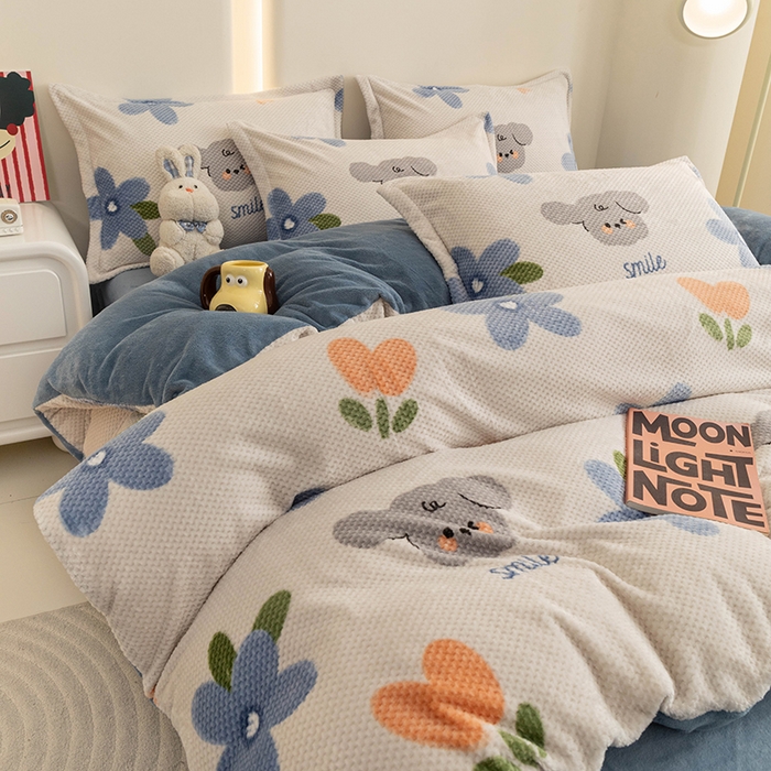 91家纺网 家纺一手货源 找家纺 倾慕家纺 2026新款立体菠萝格印花保暖四件套 考拉狗