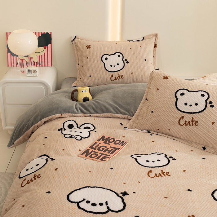 91家纺网 家纺一手货源 找家纺 倾慕家纺 2026新款立体菠萝格印花保暖四件套 米粒乐园