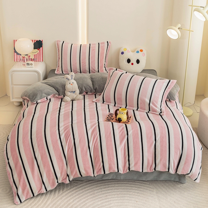 倾慕家纺 2026新款立体菠萝格印花保暖四件套 挪威粉