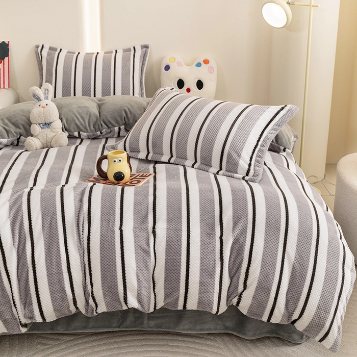 91家纺网 家纺一手货源 找家纺 倾慕家纺 2026新款立体菠萝格印花保暖四件套 挪威灰