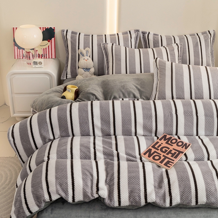 91家纺网 家纺一手货源 找家纺 倾慕家纺 2026新款立体菠萝格印花保暖四件套 挪威灰