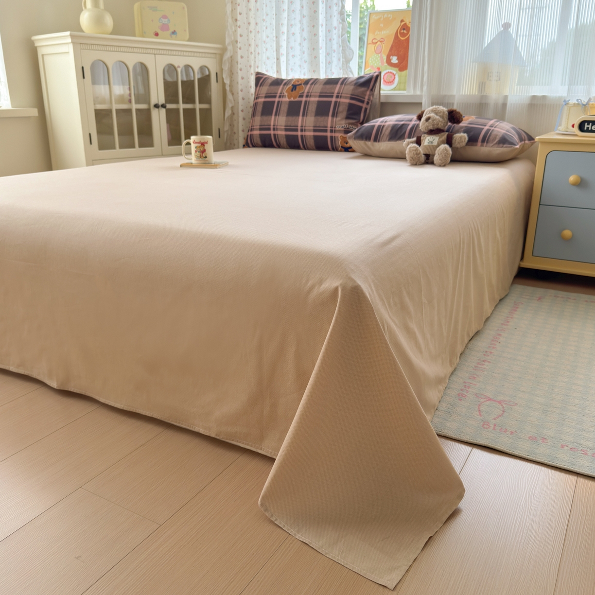 91家纺网 家纺一手货源 找家纺 清雅福 2026春夏新品全棉13070萌趣系列单被套 饼干熊-粉格