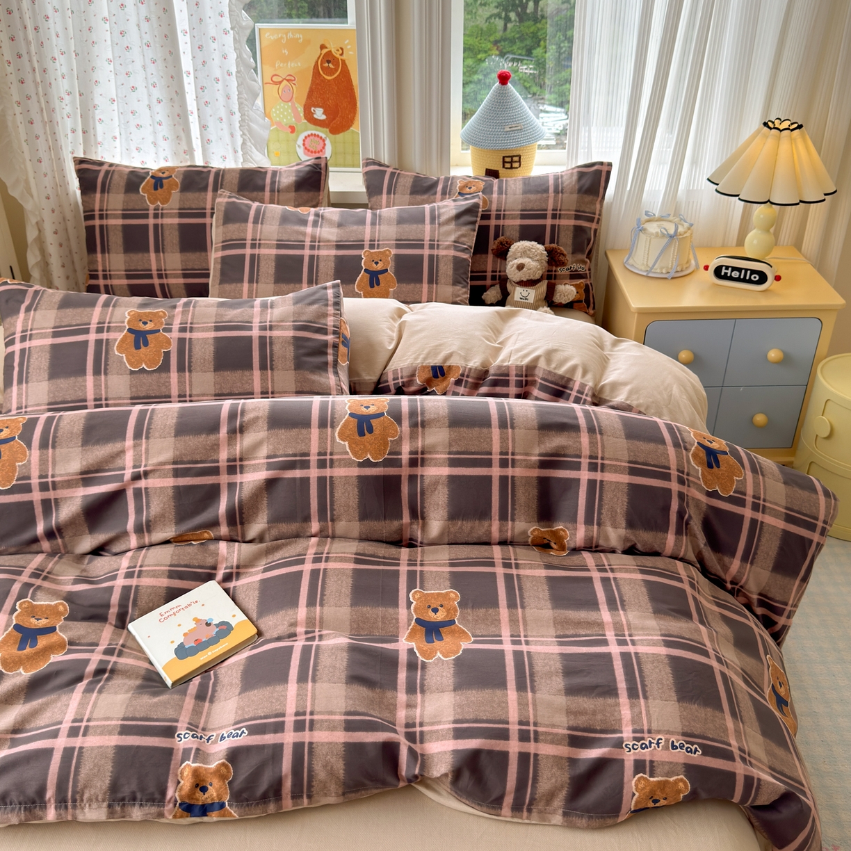 91家纺网 家纺一手货源 找家纺 清雅福 2026春夏新品全棉13070萌趣系列单被套 饼干熊-粉格