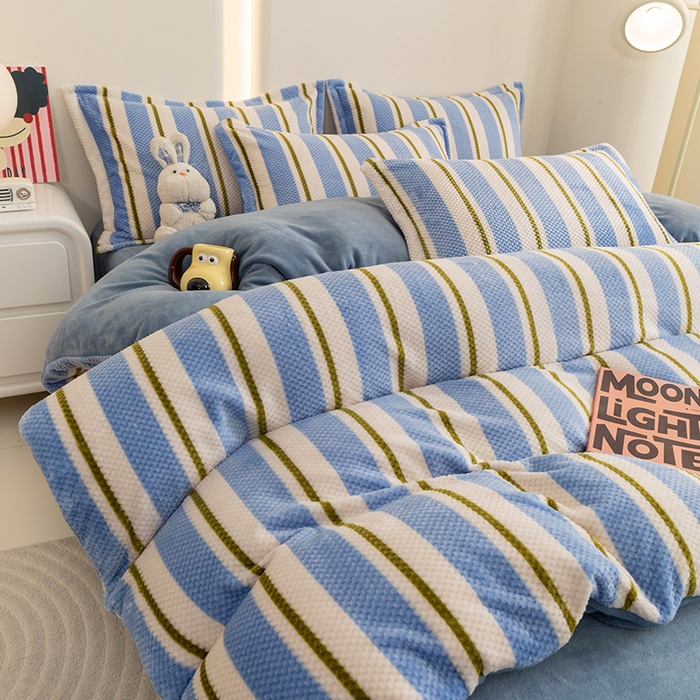 91家纺网 家纺一手货源 找家纺 倾慕家纺 2026新款立体菠萝格印花保暖四件套 挪威蓝