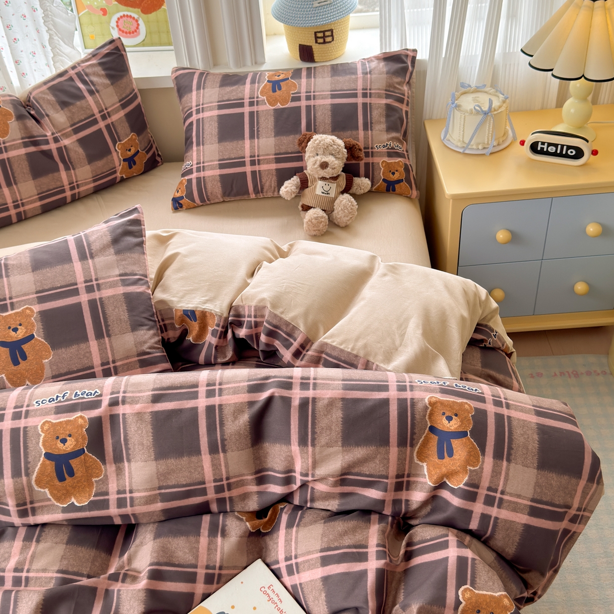 91家纺网 家纺一手货源 找家纺 清雅福 2026春夏新品全棉13070萌趣系列单被套 饼干熊-粉格