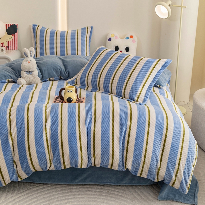 91家纺网 家纺一手货源 找家纺 倾慕家纺 2026新款立体菠萝格印花保暖四件套 挪威蓝