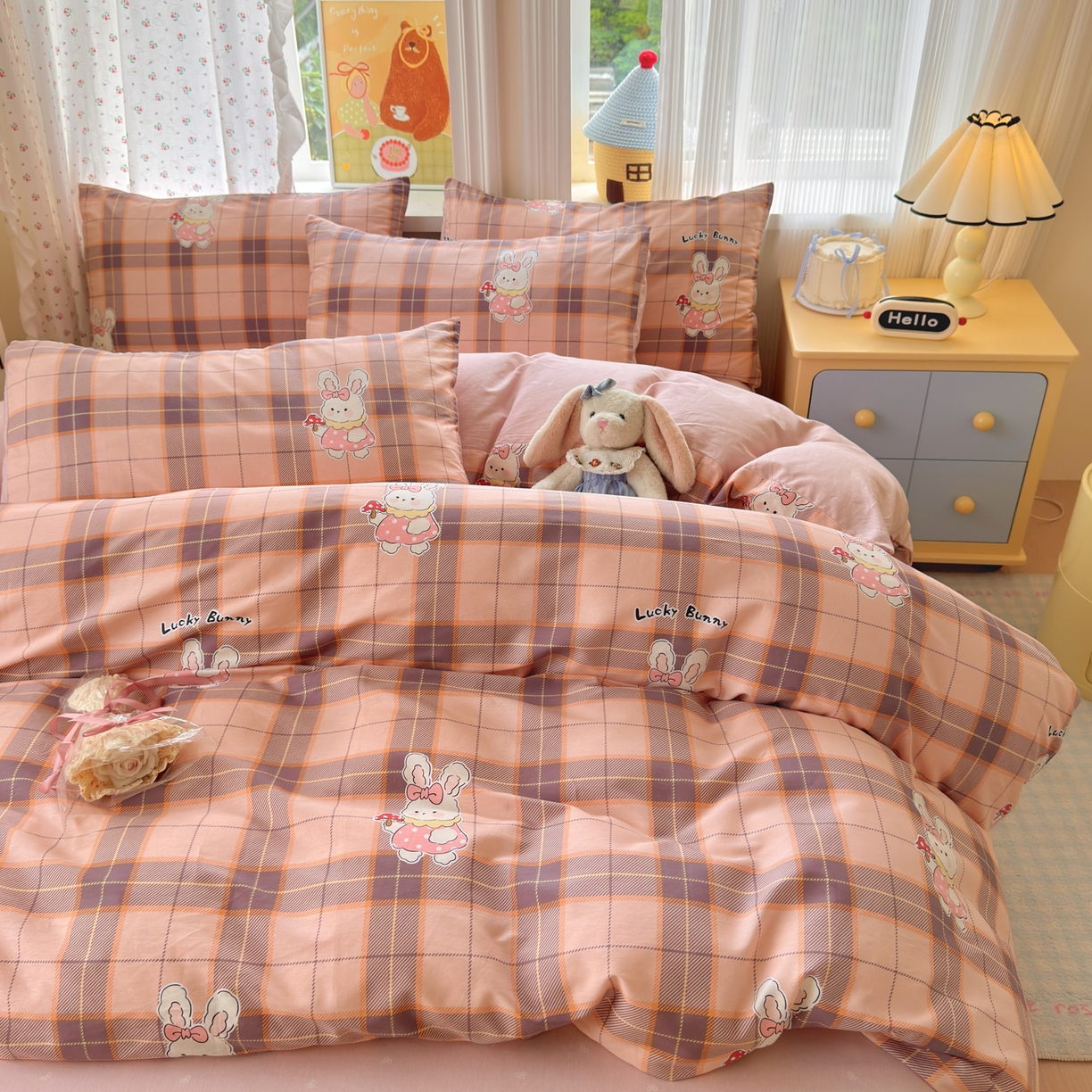 91家纺网 家纺一手货源 找家纺 清雅福 2026春夏新品全棉13070萌趣系列单被套 芮贝塔-粉格