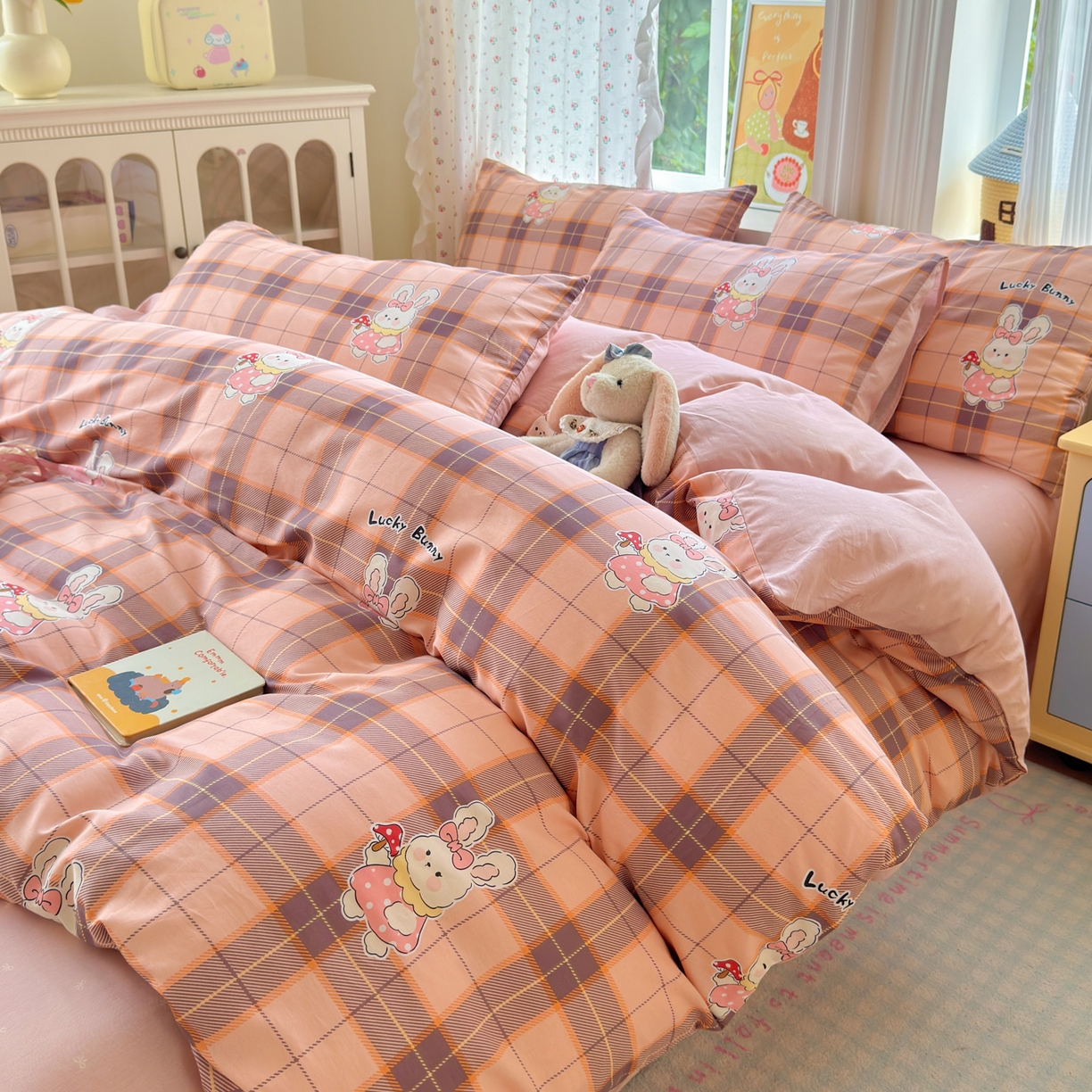 91家纺网 家纺一手货源 找家纺 清雅福 2026春夏新品全棉13070萌趣系列单被套 芮贝塔-粉格