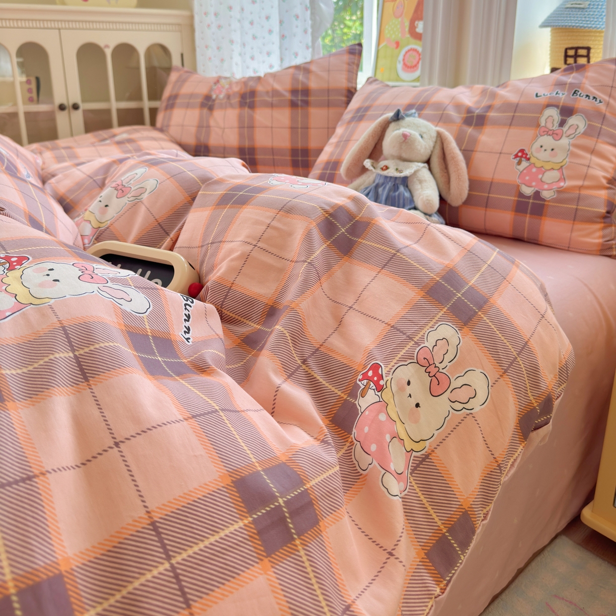 91家纺网 家纺一手货源 找家纺 清雅福 2026春夏新品全棉13070萌趣系列单被套 芮贝塔-粉格