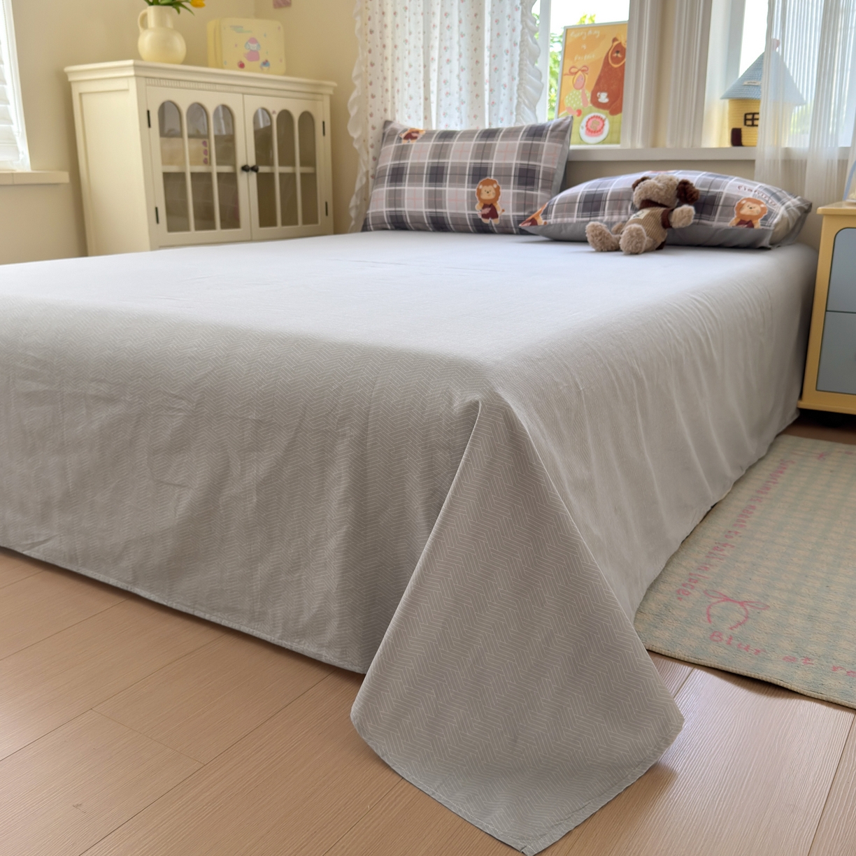91家纺网 家纺一手货源 找家纺 清雅福 2026春夏新品全棉13070萌趣系列单被套 森林日记-灰格