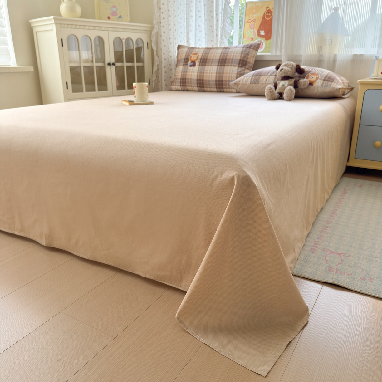 91家纺网 家纺一手货源 找家纺 清雅福 2026春夏新品全棉13070萌趣系列单被套 森林日记-咖格