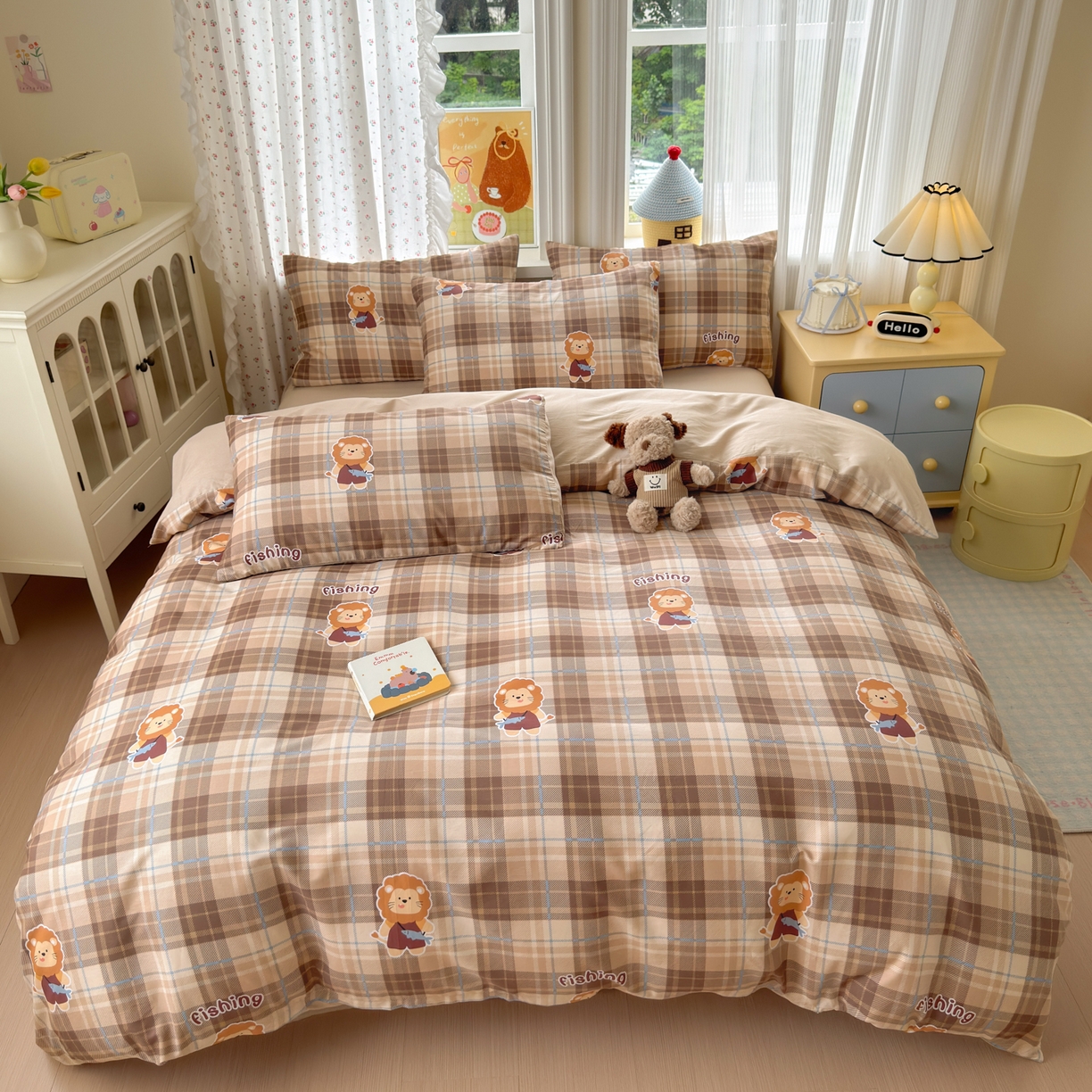 91家纺网 家纺一手货源 找家纺 清雅福 2026春夏新品全棉13070萌趣系列单被套 森林日记-咖格