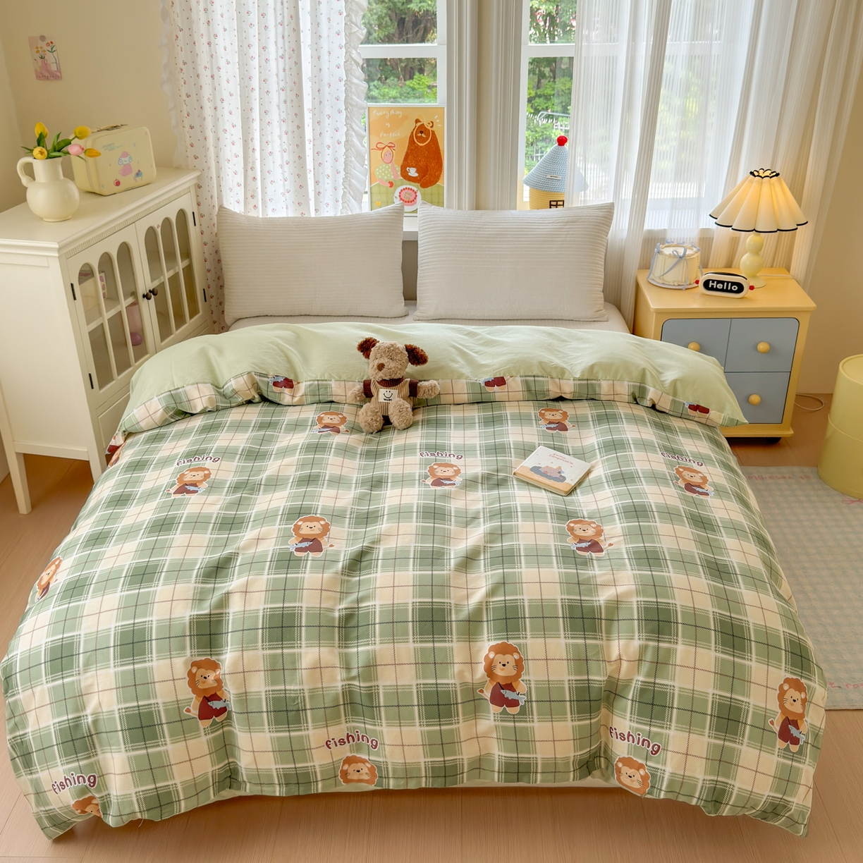 清雅福 2026春夏新品全棉13070萌趣系列单被套 森林日记-绿格