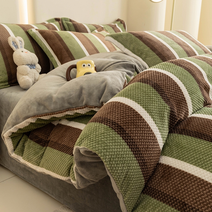 91家纺网 家纺一手货源 找家纺 倾慕家纺 2026新款立体菠萝格印花保暖四件套 自由绿