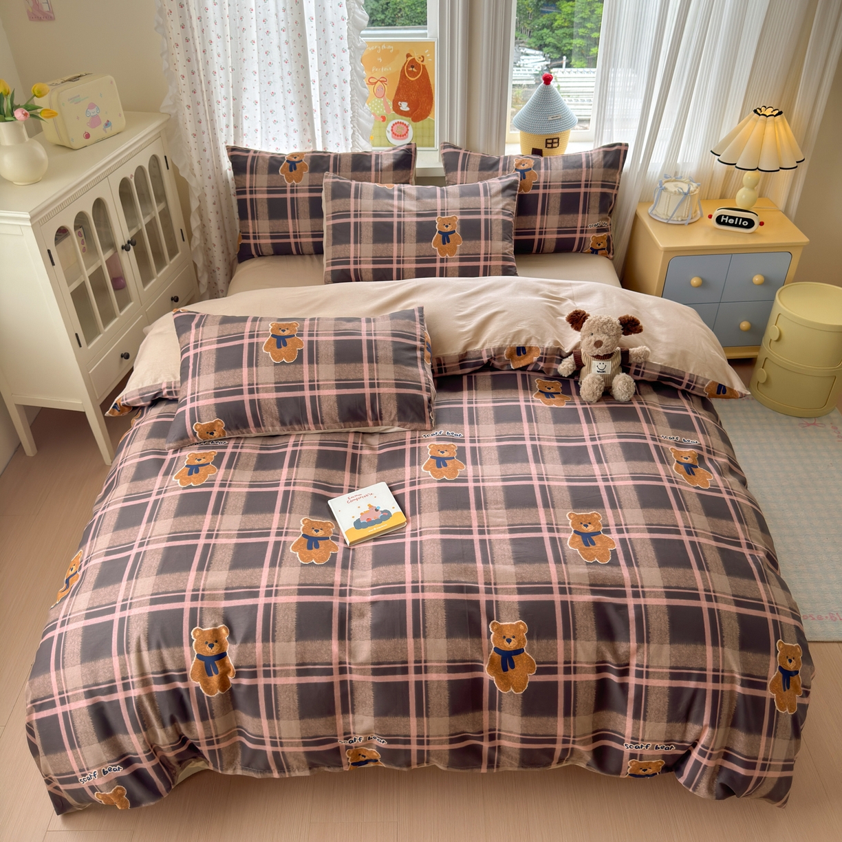 91家纺网 家纺一手货源 找家纺 清雅福 2026春夏新品全棉13070萌趣系列单枕套 饼干熊-粉格