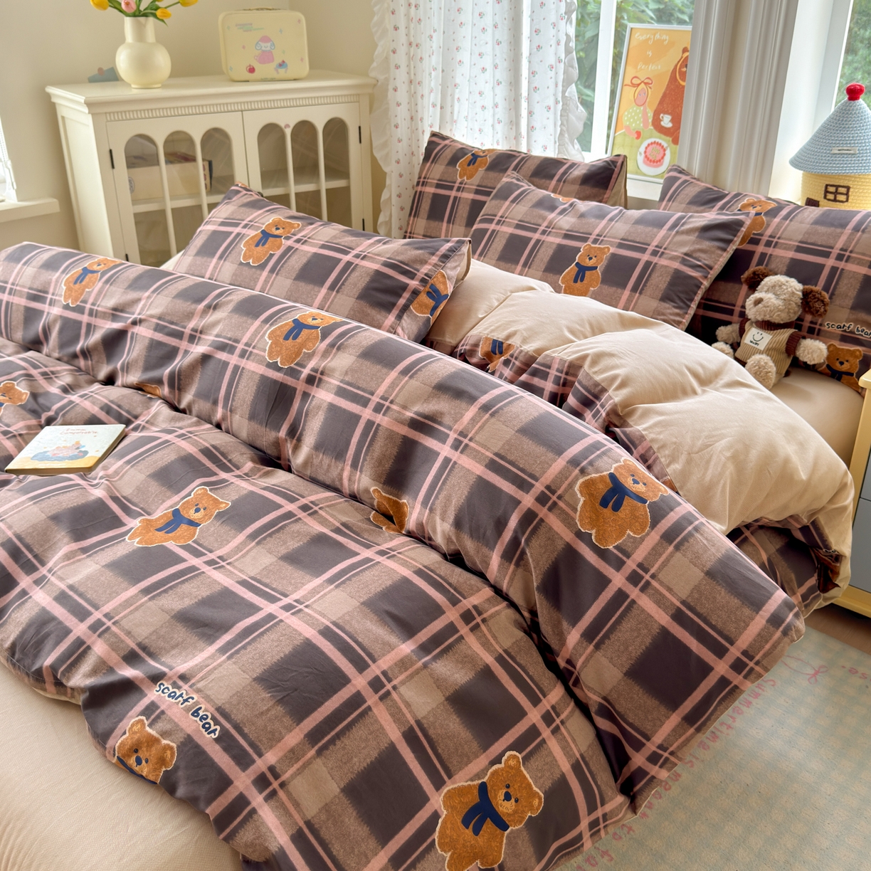 91家纺网 家纺一手货源 找家纺 清雅福 2026春夏新品全棉13070萌趣系列单枕套 饼干熊-粉格