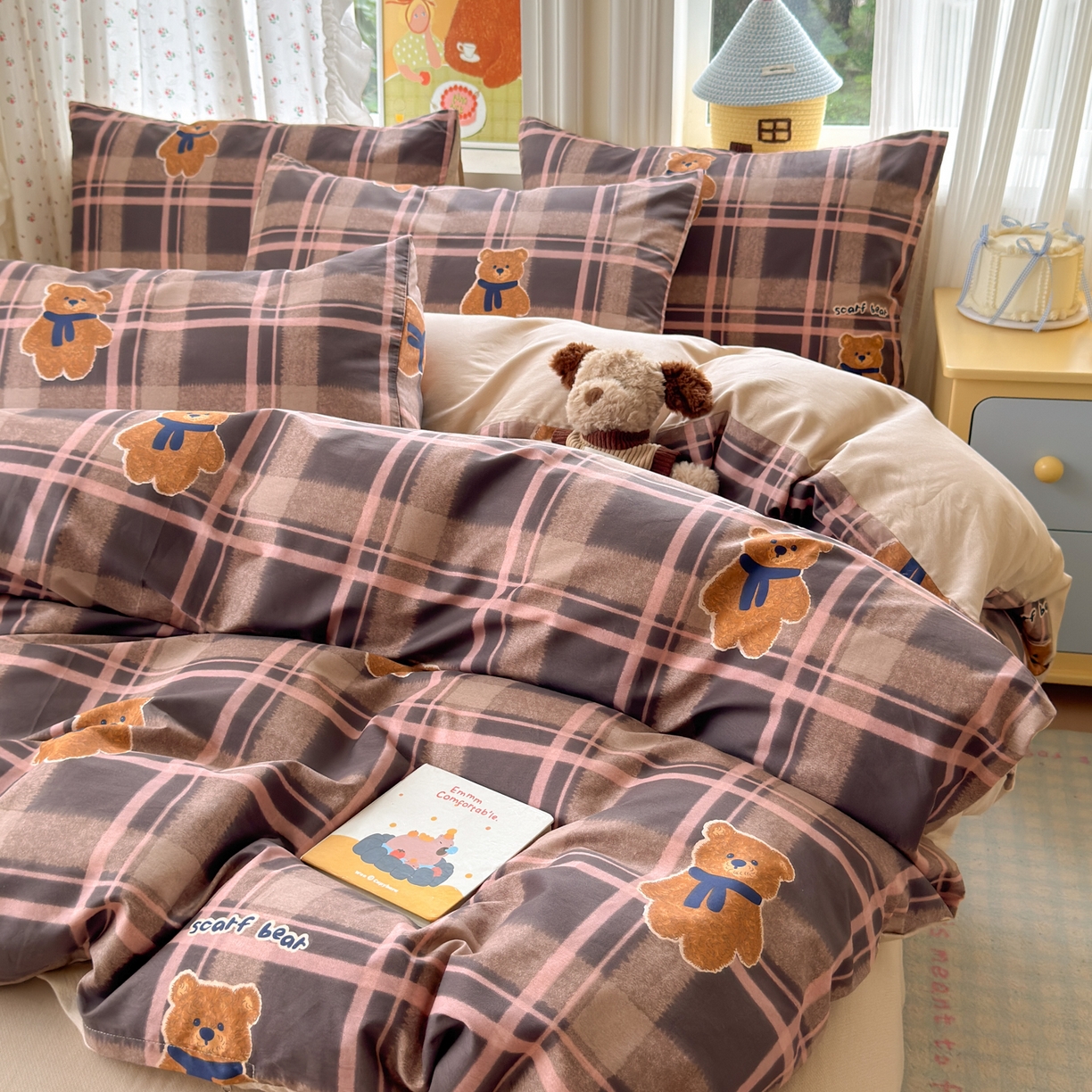 91家纺网 家纺一手货源 找家纺 清雅福 2026春夏新品全棉13070萌趣系列单枕套 饼干熊-粉格