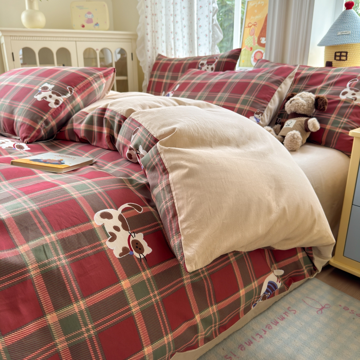 91家纺网 家纺一手货源 找家纺 清雅福 2026春夏新品全棉13070萌趣系列单枕套 呆萌喵-圣诞格