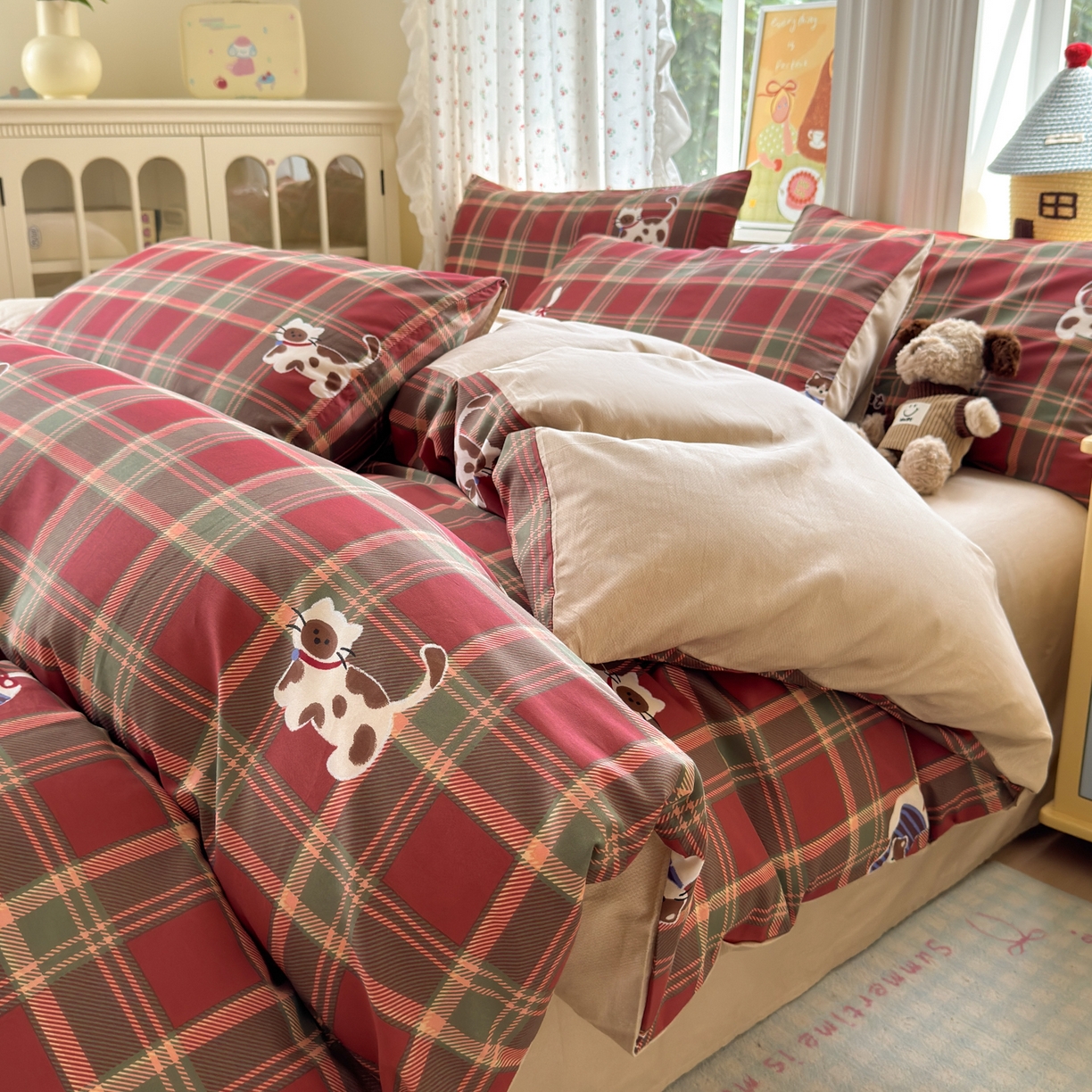 91家纺网 家纺一手货源 找家纺 清雅福 2026春夏新品全棉13070萌趣系列单枕套 呆萌喵-圣诞格