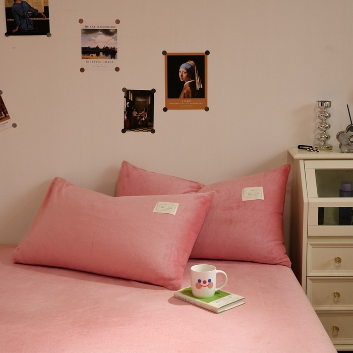 91家纺网 家纺一手货源 找家纺 啊雅家居 2026新款寒冬克星双面绒牛奶绒简约四件套 简粉