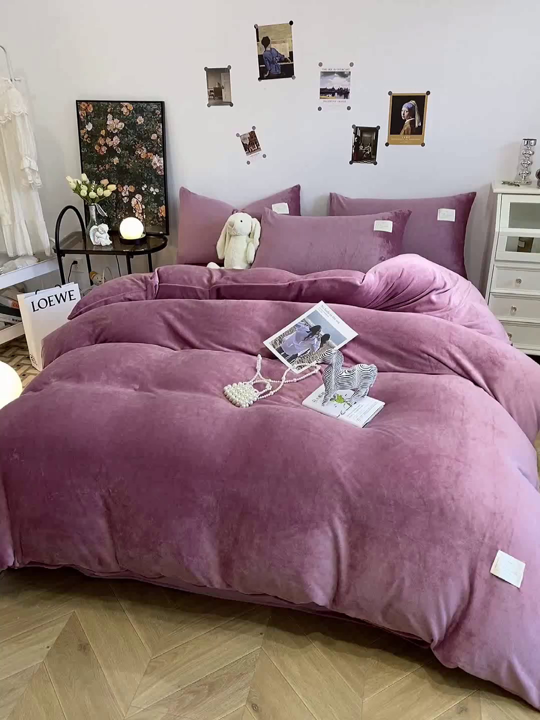 91家纺网 家纺一手货源 找家纺 啊雅家居 2026新款寒冬克星双面绒牛奶绒简约四件套 简豆沙