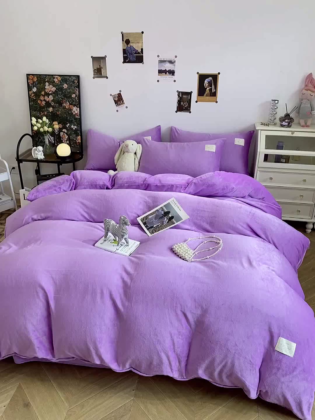 91家纺网 家纺一手货源 找家纺 啊雅家居 2026新款寒冬克星双面绒牛奶绒简约四件套 简紫