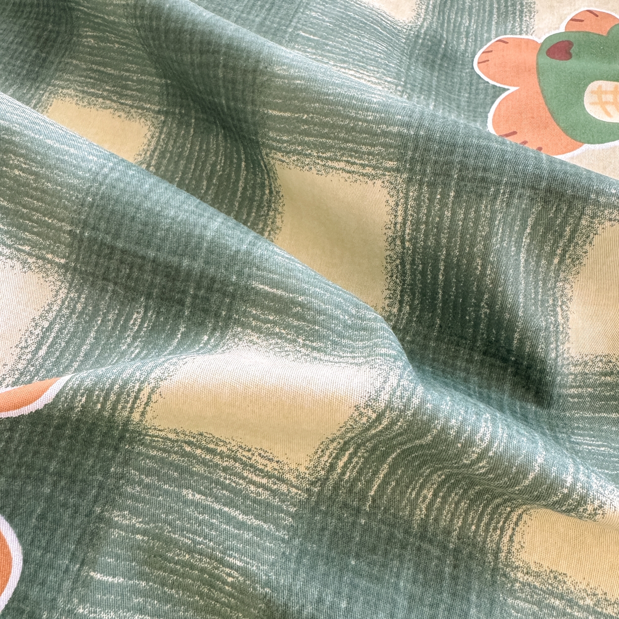 91家纺网 家纺一手货源 找家纺 清雅福 2026春夏新品全棉13070萌趣系列单枕套 俏皮兔-绿格