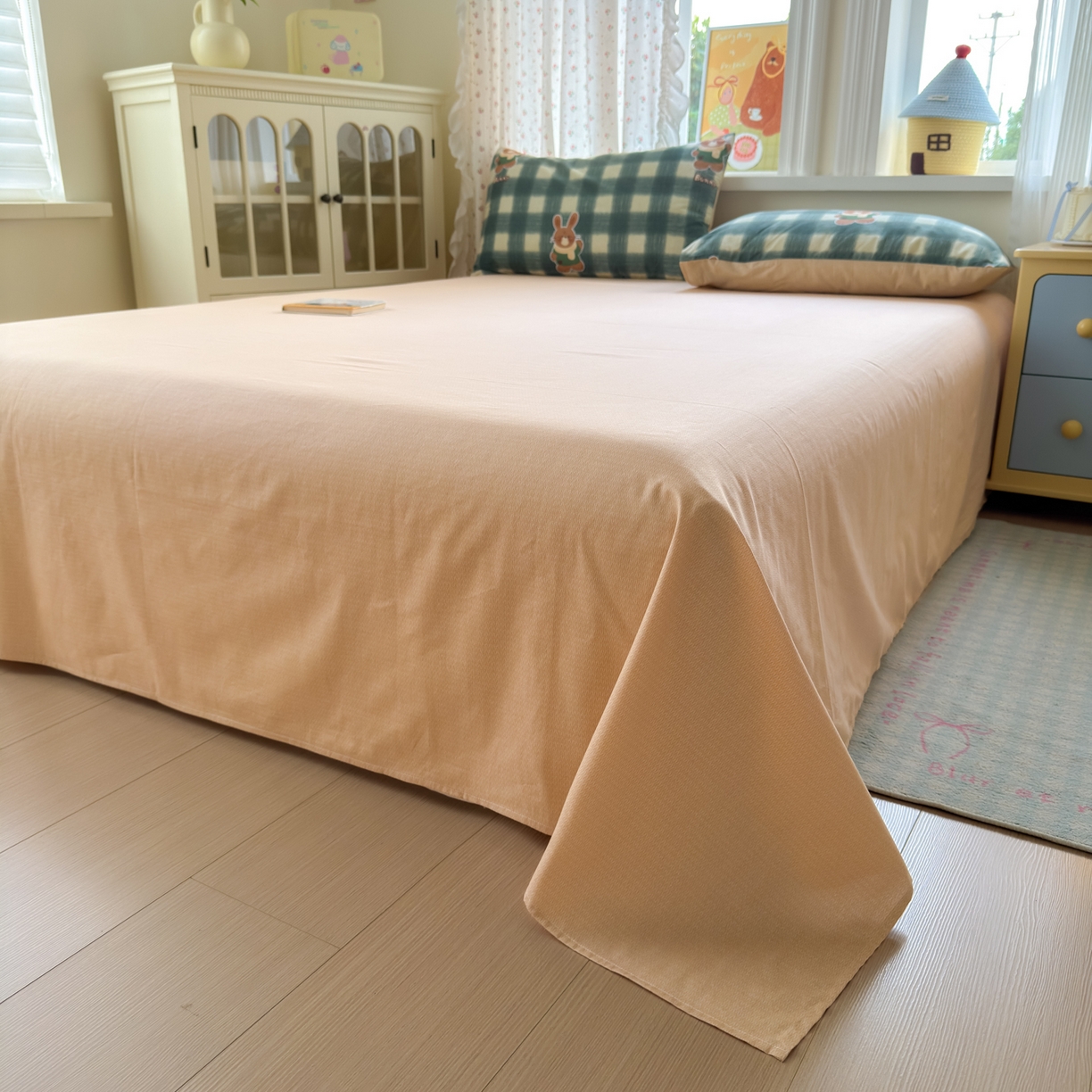 91家纺网 家纺一手货源 找家纺 清雅福 2026春夏新品全棉13070萌趣系列单枕套 俏皮兔-绿格