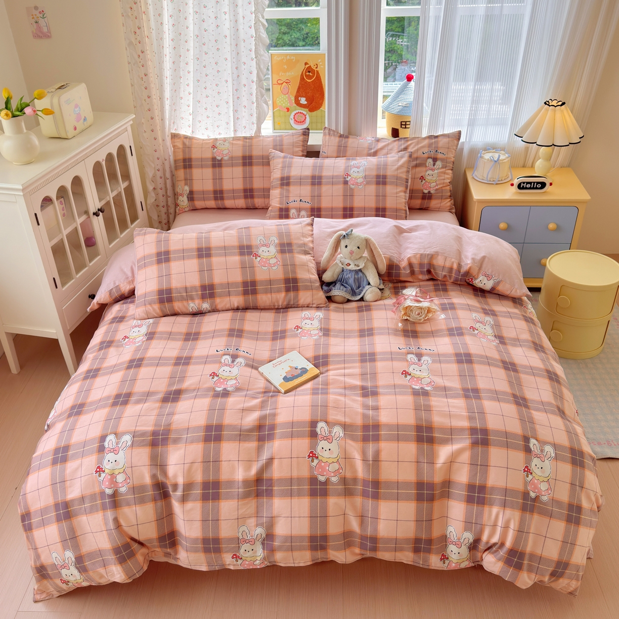 91家纺网 家纺一手货源 找家纺 清雅福 2026春夏新品全棉13070萌趣系列单枕套 芮贝塔-粉格