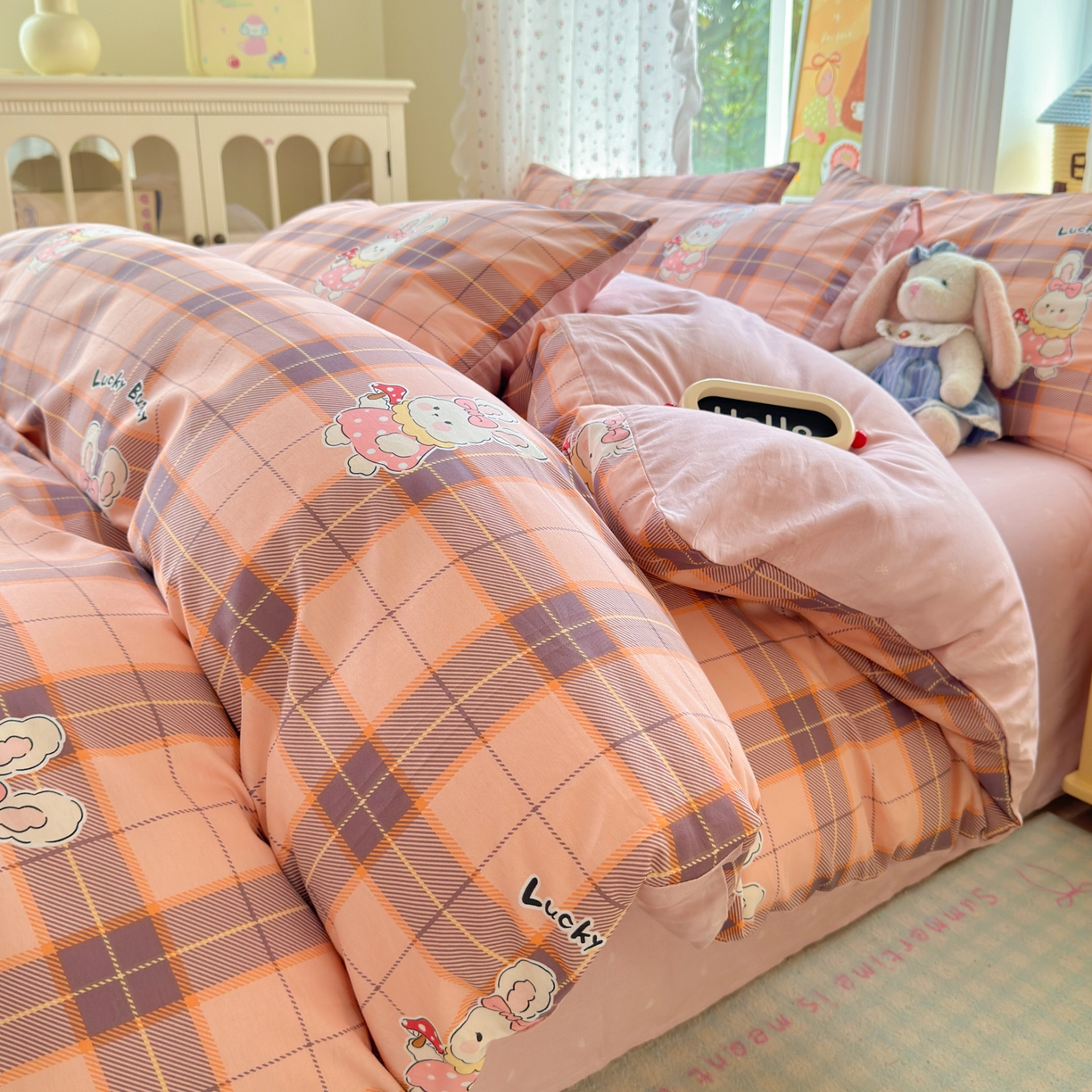 91家纺网 家纺一手货源 找家纺 清雅福 2026春夏新品全棉13070萌趣系列单枕套 芮贝塔-粉格