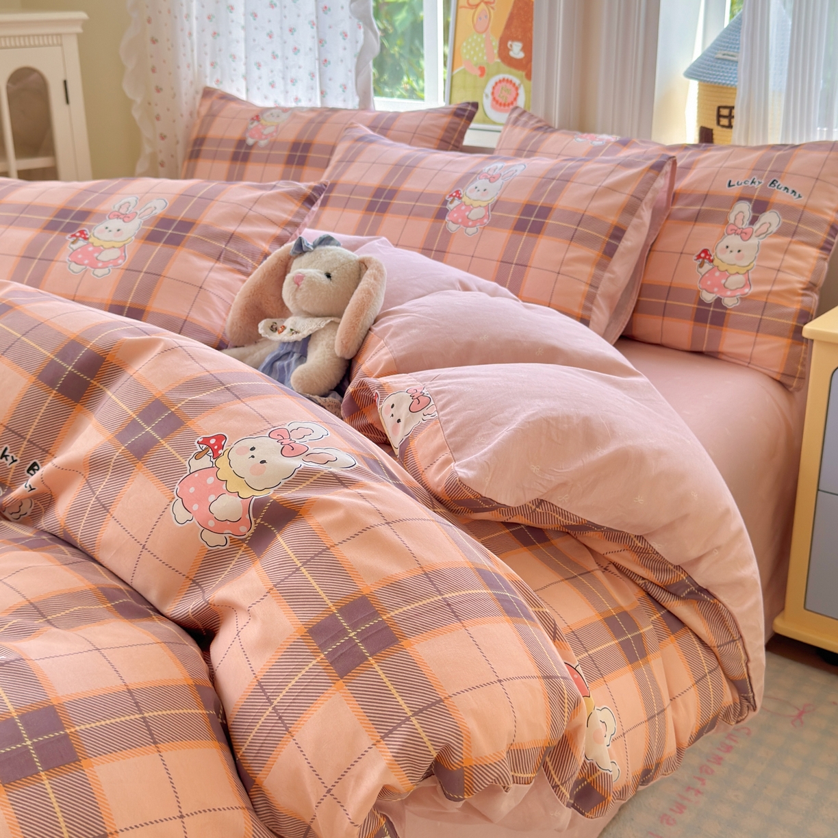 91家纺网 家纺一手货源 找家纺 清雅福 2026春夏新品全棉13070萌趣系列单枕套 芮贝塔-粉格