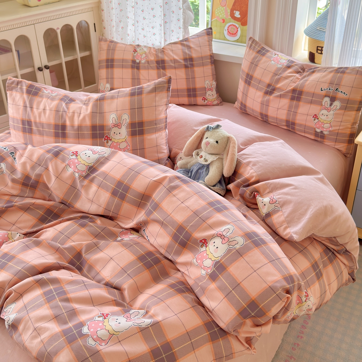 91家纺网 家纺一手货源 找家纺 清雅福 2026春夏新品全棉13070萌趣系列单枕套 芮贝塔-粉格