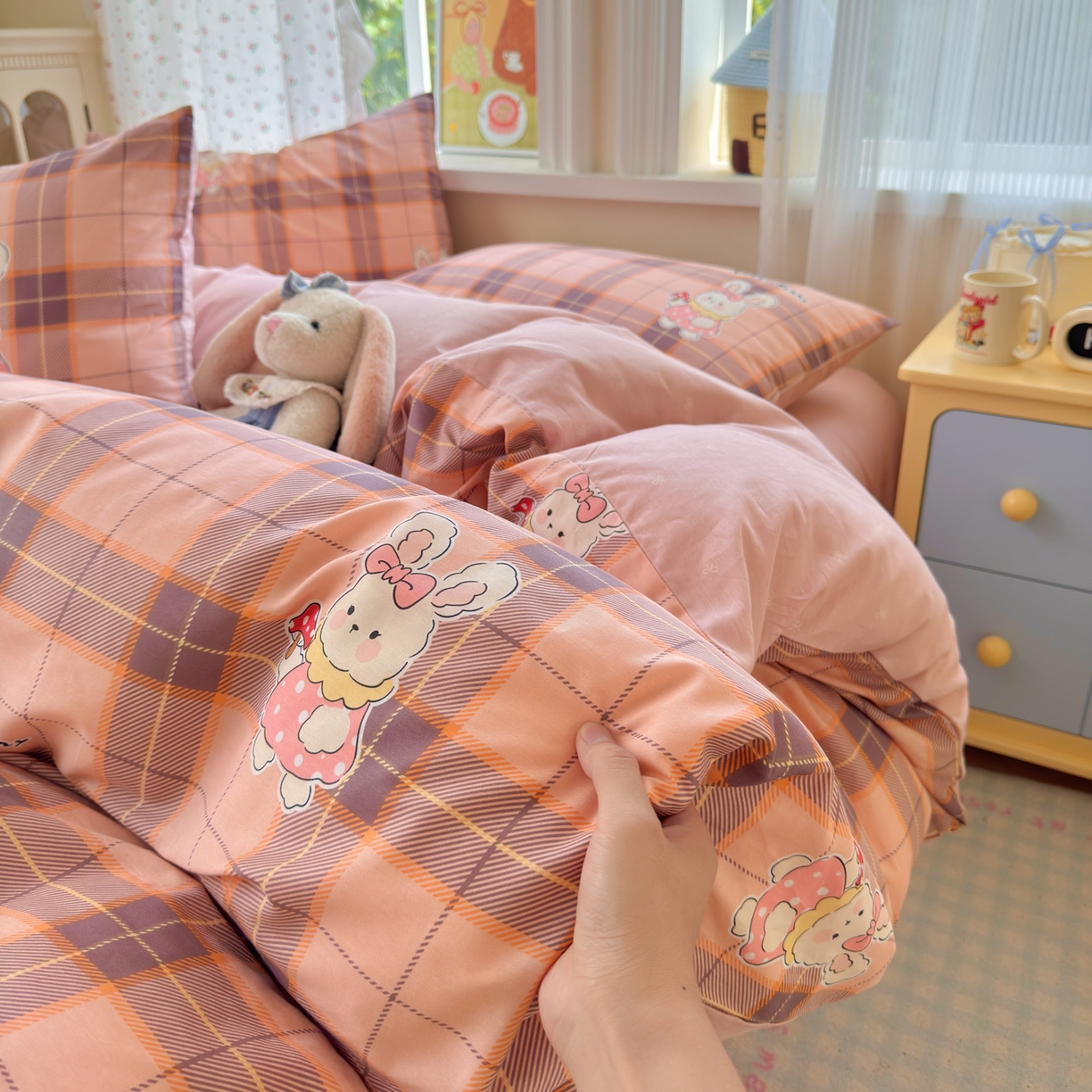 91家纺网 家纺一手货源 找家纺 清雅福 2026春夏新品全棉13070萌趣系列单枕套 芮贝塔-粉格