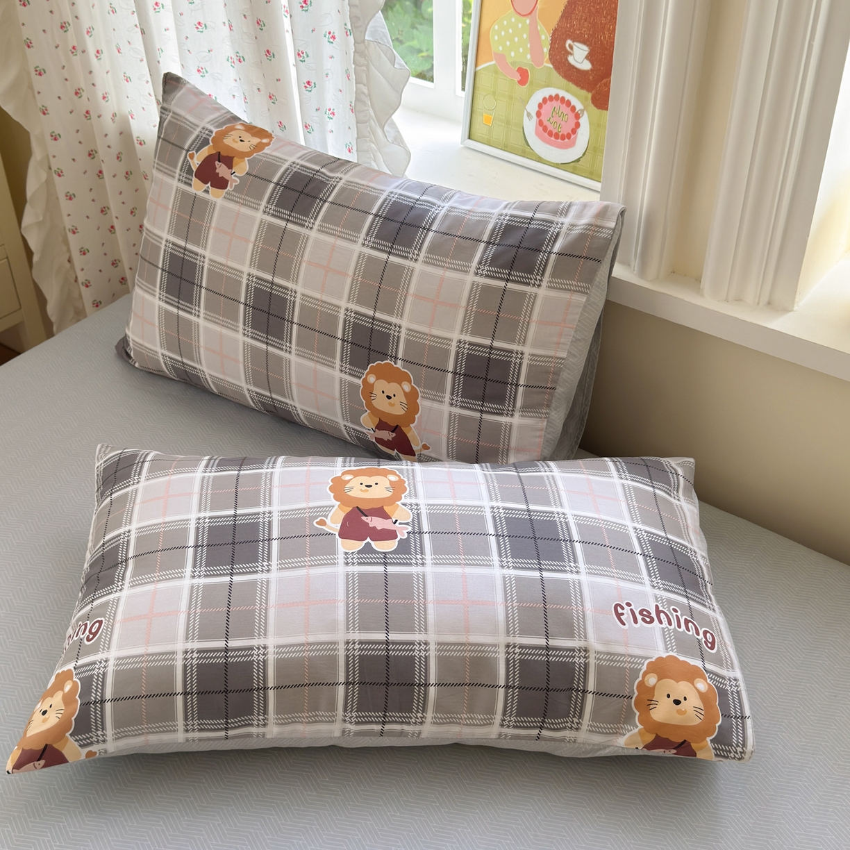 清雅福 2026春夏新品全棉13070萌趣系列单枕套 森林日记-灰格