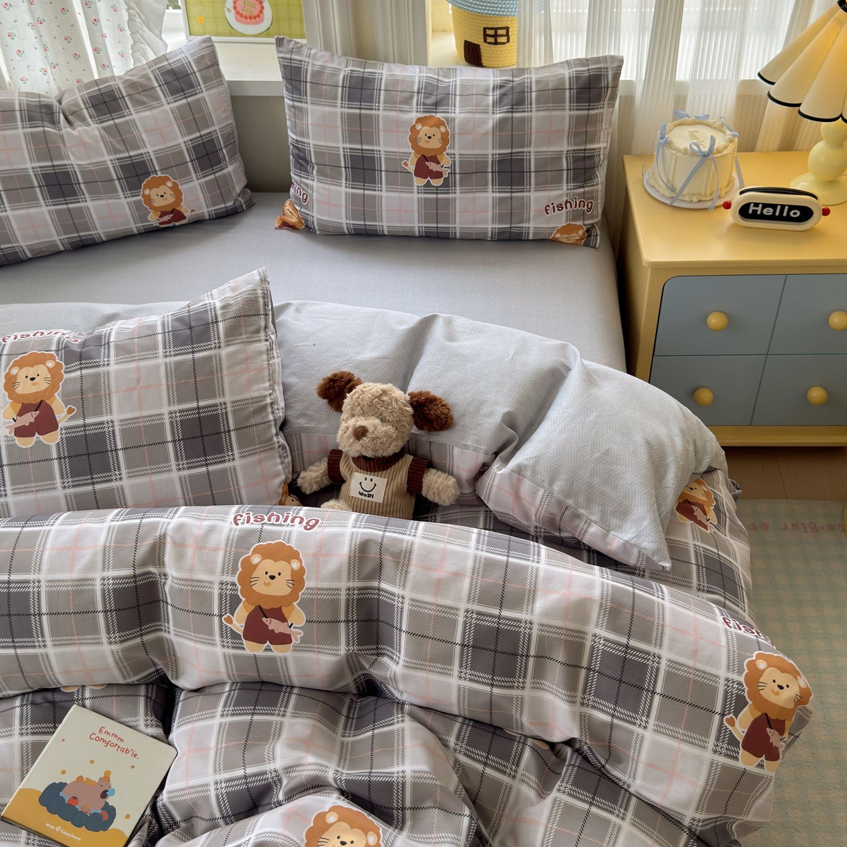 91家纺网 家纺一手货源 找家纺 清雅福 2026春夏新品全棉13070萌趣系列单枕套 森林日记-灰格