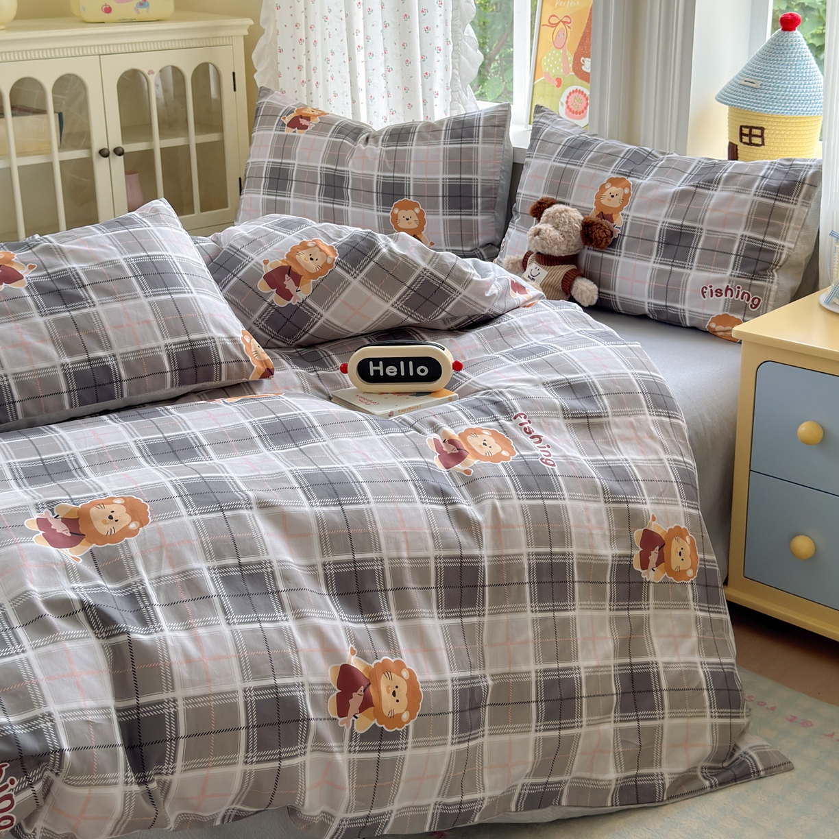 91家纺网 家纺一手货源 找家纺 清雅福 2026春夏新品全棉13070萌趣系列单枕套 森林日记-灰格