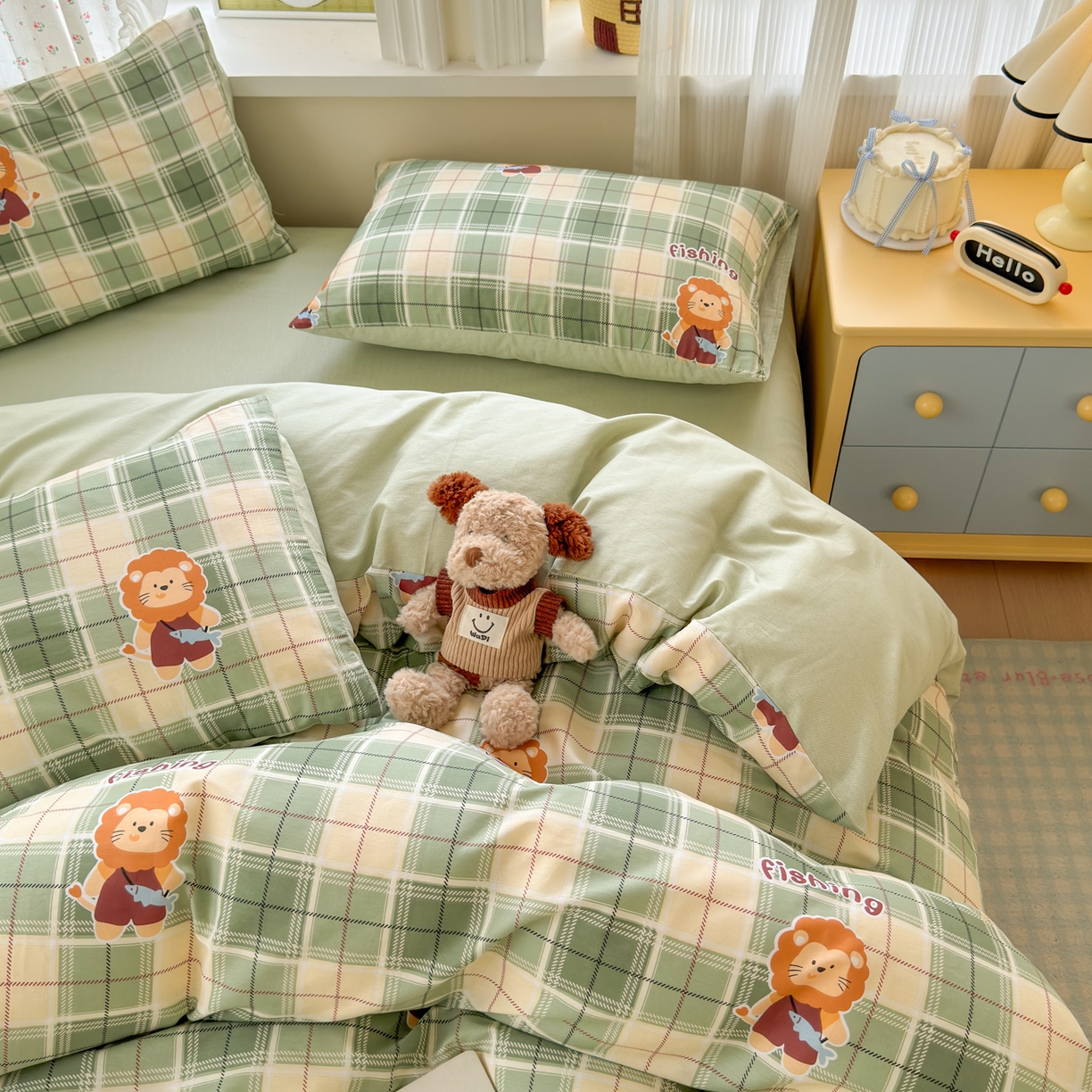 91家纺网 家纺一手货源 找家纺 清雅福 2026春夏新品全棉13070萌趣系列单枕套 森林日记-绿格